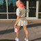 Fashion Baseball Suit Sexy Pleated Skirt Two Piece Set
