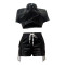 Fashion PU leather front short back long and short pants two-piece set