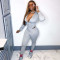 Solid color zipper tight casual two-piece set