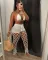 Hollow out perspective two-piece beach style fishing net hook sexy fashion set
