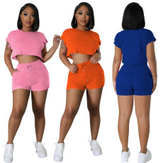Fashion Casual Solid Color Off waist Two Piece Set
