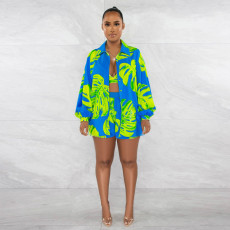 Sexy large printed outerwear three piece set