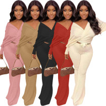 Loose fitting lace up bow two piece set