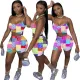 Suspender vest top shorts two-piece cashew flower sports suit pants set