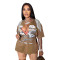 Summer New Hip Hop Street Print Split Tassel Short Sleeve Women's T-shirt