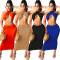 Fashionable and sexy solid color hollowed out chest wrap skirt set (skirt includes waist rope)
