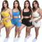 Fashionable and Sexy Solid Color Top Sleeveless Strap Shorts Open Umbilical Set Two Piece Set