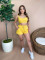 Fashionable and Sexy Solid Color Top Sleeveless Strap Shorts Open Umbilical Set Two Piece Set