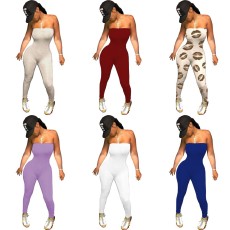 Fashionable and sexy bra print solid color sleeveless long pants jumpsuit