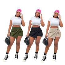 Fashionable solid color irregular pocket skirt pants (single pants)