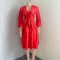 V-neck high waistband bubble sleeved oversized dress