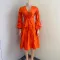 V-neck high waistband bubble sleeved oversized dress