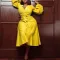 V-neck high waistband bubble sleeved oversized dress