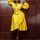 V-neck high waistband bubble sleeved oversized dress