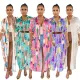 Fashion printed shirt style long sleeved long dress