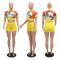 Fashion printed short sleeved top slim fitting shorts two-piece set