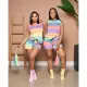 Sleeveless Strap Rainbow Stripe Two Piece Set