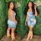 Fashion sexy denim printed shorts sleeveless jumpsuit