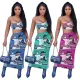 Baseball Print Oblique Shoulder Off Back Long Dress Two Piece Set