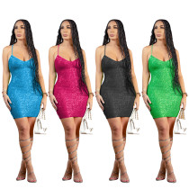 New women's sexy slim fitting suspender sequin dress