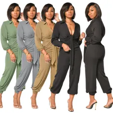 Sexy long sleeved V-neck jumpsuit