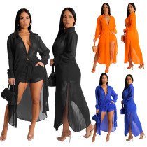 Long lightweight cardigan jacket shorts with lining set