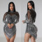Fashionable mesh hot diamond long sleeved short dress