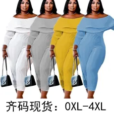 Loose ruffle lace high elastic pit stripe jumpsuit