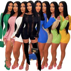 Sexy hollow out long sleeved top collar and back hollow out jumpsuit