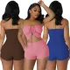 Fashion casual off shoulder drawstring two-piece set