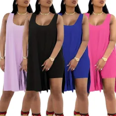 Large casual medium length split short sleeved shorts set