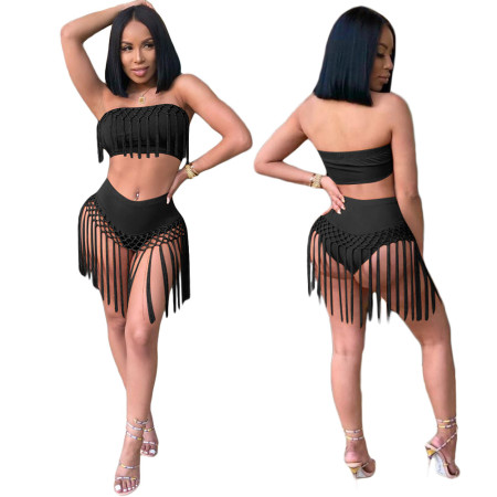 Fashion and Sexy High Waist Tassel Two Piece Swimsuit