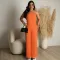 Comfortable pleated fabric wrap chest and swing leg wide leg jumpsuit