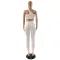 Sexy Diagonal Shoulder Hollow Tank Top Pants Sports Two Piece Set