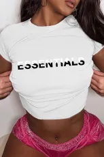 Sexy Large Cotton Letter Print Loose Short Sleeve T-shirt