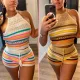 Fashionable printed backless halter top with buttocks set
