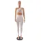 Sexy Diagonal Shoulder Hollow Tank Top Pants Sports Two Piece Set