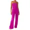 Comfortable pleated fabric wrap chest and swing leg wide leg jumpsuit