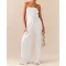 Comfortable pleated fabric wrap chest and swing leg wide leg jumpsuit