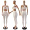 Sexy Diagonal Shoulder Hollow Tank Top Pants Sports Two Piece Set
