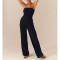 Comfortable pleated fabric wrap chest and swing leg wide leg jumpsuit