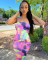 Spring/Summer Colorful Tie Dye Off Shoulder Wrapped Chest Dress
