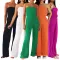 Comfortable pleated fabric wrap chest and swing leg wide leg jumpsuit