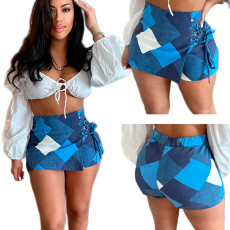 Casual strap zippered buttocks blue shorts