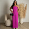 Comfortable pleated fabric wrap chest and swing leg wide leg jumpsuit