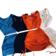 High elasticity sexy V-neck open waist drawstring solid color dress set