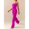 Comfortable pleated fabric wrap chest and swing leg wide leg jumpsuit