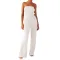 Comfortable pleated fabric wrap chest and swing leg wide leg jumpsuit