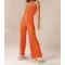 Comfortable pleated fabric wrap chest and swing leg wide leg jumpsuit