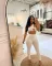 Sexy Diagonal Shoulder Hollow Tank Top Pants Sports Two Piece Set